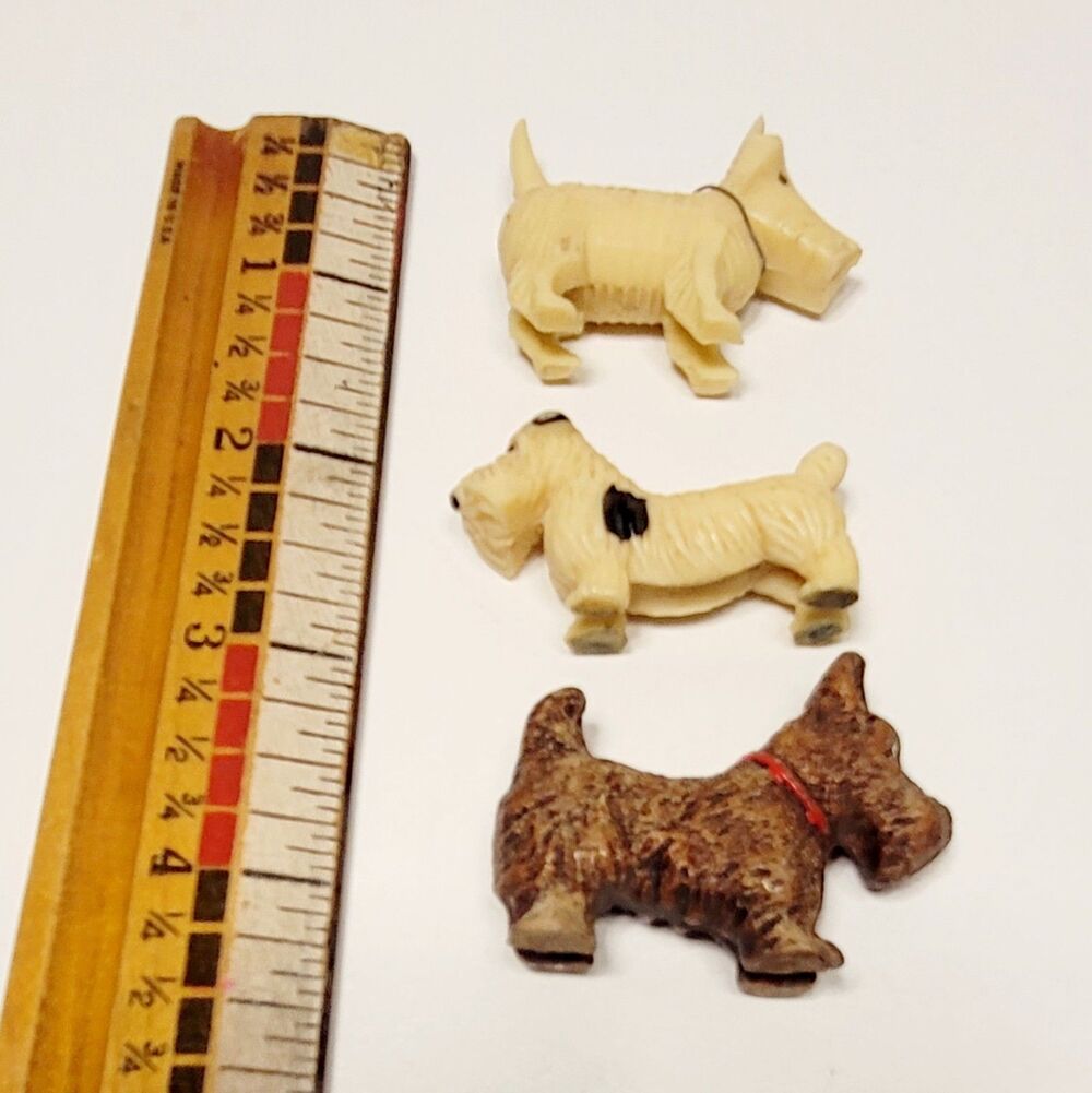 VINTAGE Scottie Dog LOT 10 Piece - Scottish Terrier - Celluloid Wood Syroco - Picture 8 of 15
